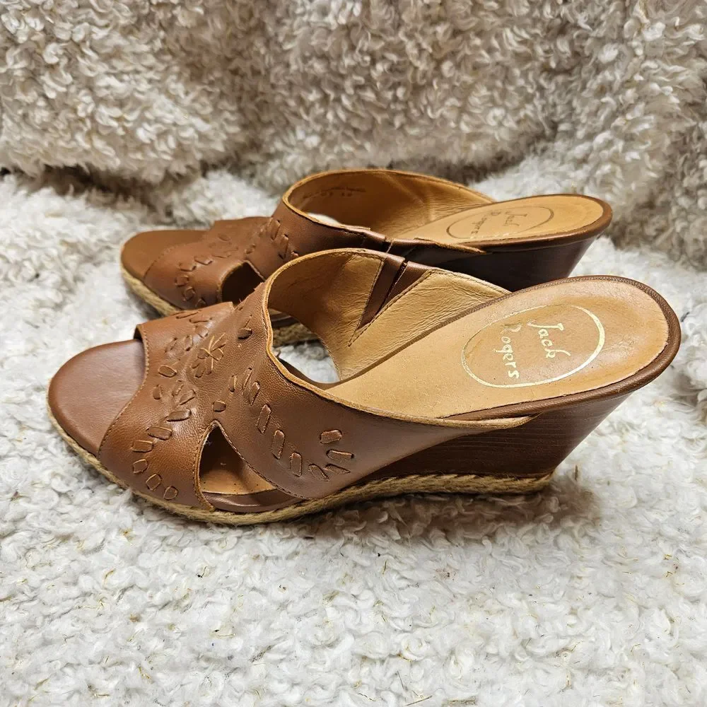 Jack Rogers Sophia Tan‎ Leather Wedge Sandals size 8